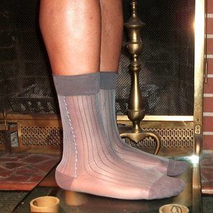 2PR Men's Sheer Charcoal Thick N Thin with Pattern, Cap Toe Cap Heel Socks 10-13
